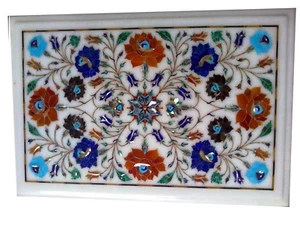 18" x 12" white Marble side Table Top Pietra Dura floral Inlay Work Home Decor - Picture 1 of 1