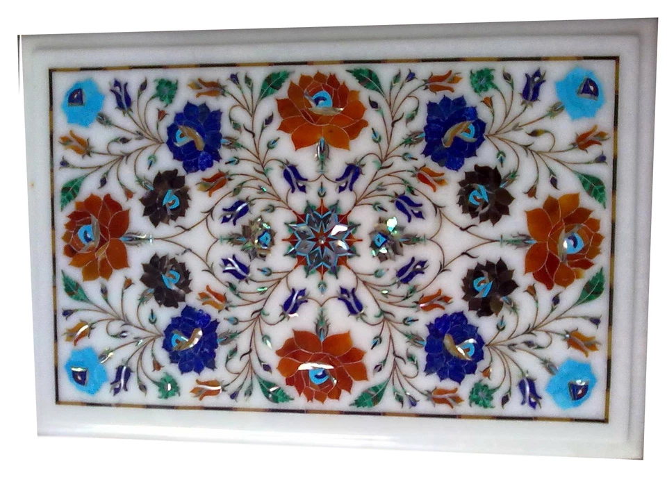 18" x 12" white Marble side Table Top Pietra Dura floral Inlay Work Home Decor - Image 1 of 1