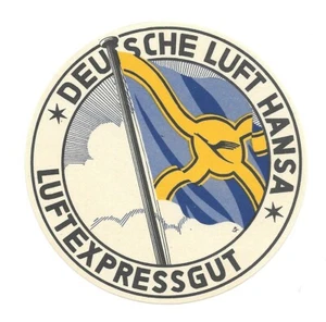 Vintage Airline Luggage Label DEUTSCHE LUFTHANSA Airlines Luftexpressgut flag - Picture 1 of 2