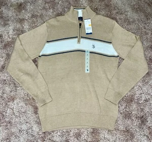 US Polo Assn hellbraun und weiß gestreifter Viertelreißverschluss Pullover Herren Small brandneu - Bild 1 von 5