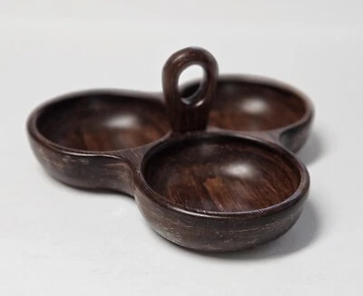 Wooden 3-Section Bamboo Appetizer Party Serving Tray Dish with Handle  - Image 1 of 4