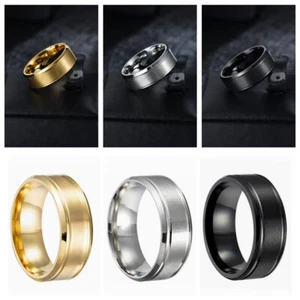 8mm Men Women Couple Titanium Steel Finger Fashion Wedding Engagement Rings Size - Picture 1 of 19