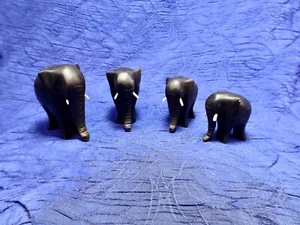 Set of 4 Wooden Black African Elephants - Picture 1 of 3