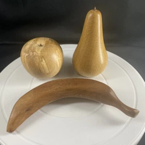 Vintage Hand Carved Wood Apple Banana Pear Fruit Sculpture - Picture 1 of 11