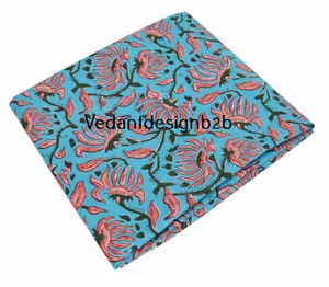 Indian 10 Yard Cotton Handcrafted Hand Block Floral Print Multicolor Fabric - Picture 1 of 8
