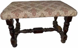 Cute Small Antique Hand Turned Wooden Framed Foot Stool – Upholstered - Picture 1 of 19