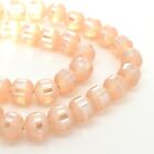 420 X ROUND ELECTROPLATED FROSTED GLASS BEADS 8X9MM - PEACH