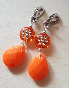 OHRCLIPS  KINDEROHRCLIPS ZIERLICH GLITZERPERLE TROPFEN ORANGE - Bild 1 von 2
