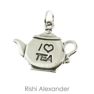 925 Sterling Silver I Love Tea Teapot Charm Made in USA - Picture 1 of 2