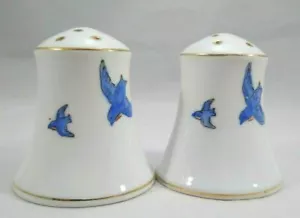 Noritake Bluebirds Salt & Pepper Shakers Blue Bird Gold Trim RISING SUN MARK - Picture 1 of 12