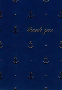 Navy & Gold Anchor Nautical Thank You Stripe Stripes Blank Note Cards - Set of 8 - Picture 1 of 3
