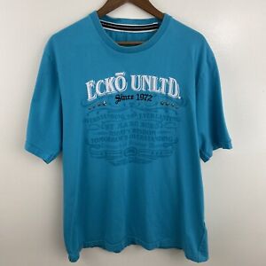 Ecko Unlimited T-Shirt Men's L Teal Logo Embellished Short Sleeve Crew Neck