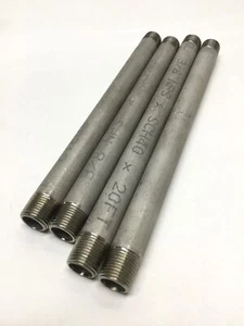 Lot of 4 Merit Brass 3/8" NPT 316/316L Stainless Pipe Nipple SCH 40, 2x 8" 2x 9" - Picture 1 of 2