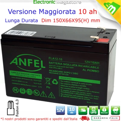 ANFEL BATTERIA AGM RICARICABILE PIOMBO 12 VOLT 10 AH MAGGIORATA ALTA RESA 10 AMPERE