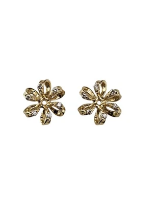 Chaquetas pendientes de oro amarillo de 14 quilates y diamantes con flores #23522 Foto 1 de 4