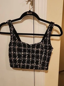 Abercrombie And Fitch Tweed Halter Top Black Plaid XS - Picture 1 of 4