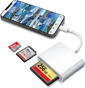 DenicMic Lecteur de Carte SD CF Compatible avec iPhone 14 13 12 11 X XS/iPad Blanc - Photo 1/6