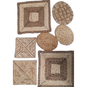 Raffia Trivet Lot Wicker Straw Hot Pad Boho Wall Decor Flower Mats Boho Tropical - Picture 1 of 11