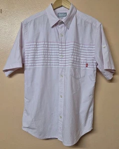 Stussy Shirt Pink Stripe Short Roll Tab Sleeve Cotton Size XL - Picture 1 of 8
