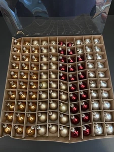 Vitbis Mini 100 Ornamenti Vetro Dalla Polonia Fatti a Mano 1" Palline Oro Rosso Argento - Foto 1 di 11