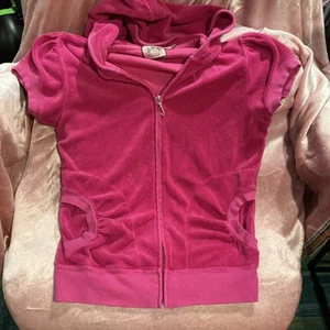 Vintage Y2K Juicy Couture Terry Hoodie Shortsleeve Hot Pink Excellent Cond. Med - Picture 1 of 6