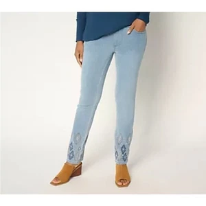 Belle by Kim Gravel Regular Flexibelle bestickt gerade Jeans Größe 10p neu ohne Etikett - Bild 1 von 6