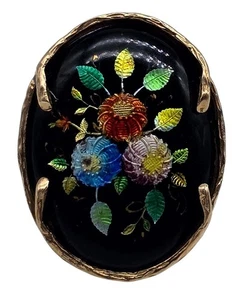 VINTAGE massiver 14k Gelbgold / Cloisonne Emaille Damen großer Ring FRANKREICH - Bild 1 von 7