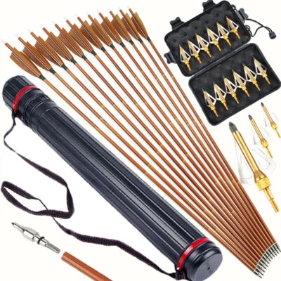 31" Carbon Arrows 4" Turkey Feather SP500 Archery Recurve Compound Bow Hunting - Image 1 of 4