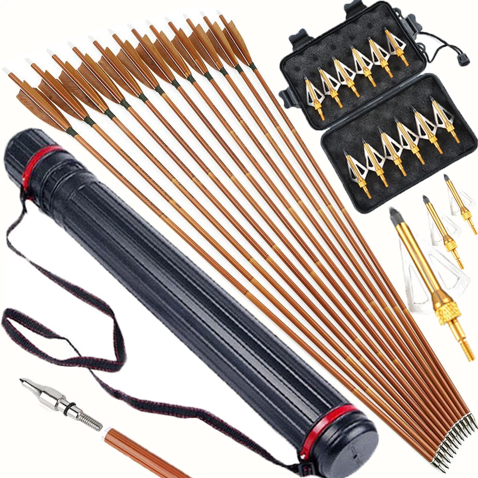 31" Carbon Arrows 4" Turkey Feather SP500 Archery Recurve Compound Bow Hunting - Image 1 of 4