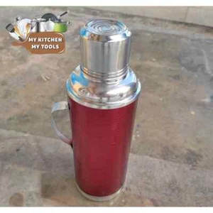 Malaysian Traditional Glass Vacuum Flask Thermal Carafe Red Aluminium 2 Litre - Picture 1 of 4