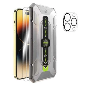 2x Display Panzerfolie iPhone 12 13 14 Pro Max +1x Kamera Schutz Glas+Schablone - Bild 1 von 13