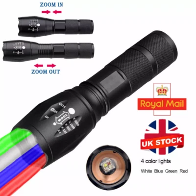 4in1 Tactical Red/Green/Blue/White LED Flashlight Light Zoom Torch Hunting Light - Image 1 of 4
