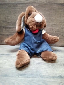 Vintage Wrinkles The Dog 7283126 HandPuppet Plush 18"With Coveralls And Dog Tag - Picture 1 of 9