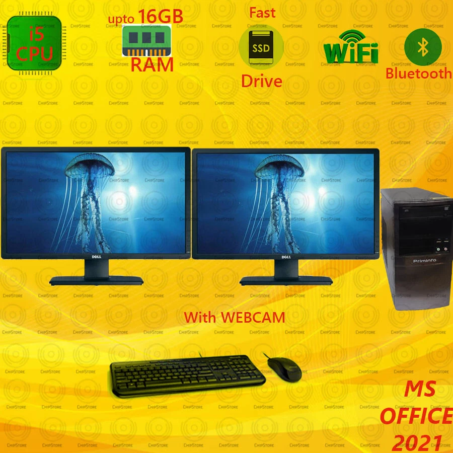 FAST Custom PC i5 WiFi | Win10 PRO | 1TB SSD 16GB RAM Dual Monitor Desktop - Image 1 of 2