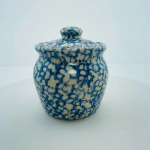 Roseville Spongeware Sugar Jar 4" Tall - Picture 1 of 6