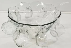 Large Scalloped Edge 8-Glass Cup Punch Bowl Set With Hooks and Ladle - Picture 1 of 12