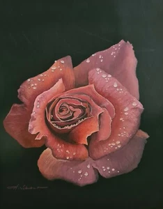 ROSE Ölbild Gemälde Liebe Romantik Hochzeit handgemalt Platte 24x30 cm + RAHMEN - Bild 1 von 5
