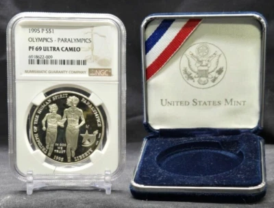 1995 P OLYMPICS - PARALYMPICS $1 - NGC PF69 UC - SILVER COIN BROWN LABEL - Image 1 of 4