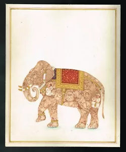 Indian Painting Of Composite Elephant Of Animals - Vintage Animal Art 9"x11" - Picture 1 of 7