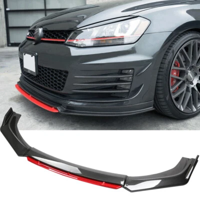 For VW Golf MK5 MK6 MK7 Front Bumper Lip Splitter Chin Spoiler Carbon Fiber +Red - Image 1 of 4
