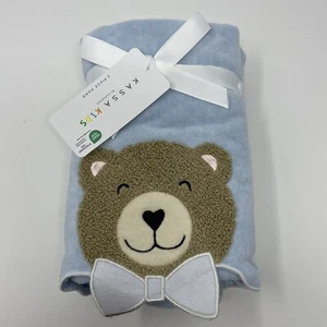 Kassa Kids Kassatex 2 Blue Hand Towels Bear with Bow, Kids Bathroom - Picture 1 of 5