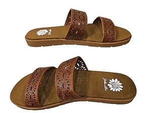 Yellow Box Sandals Strappy Womens 8 Brown Fergal 59863 Comfort 1" Heel Gypsy New - Picture 1 of 10