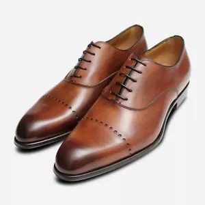 Scarpe formali italiane in pizzo Oxford marrone pelle - Foto 1 di 5
