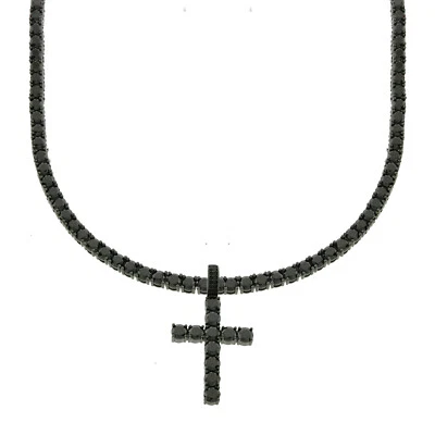 Collar Tenis Corte Redondo Cruz Tenis Circonita cúbica Acabado Negro Plata Esterlina 4mm 1 Fila Foto 1 de 4