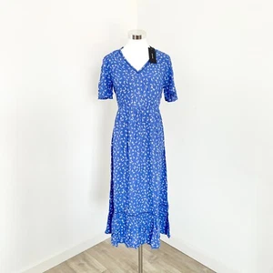 Vero Moda Tirza Short Sleeve Calf Dress Womens S Dazzling Blue White V-Neck New - Picture 1 of 13