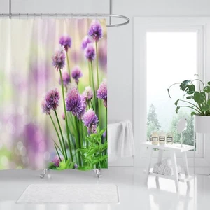 3D Lila Blumen 7 Duschvorhang Wasserdicht Faser Bad Daheim Windows Toilette DE - Picture 1 of 3