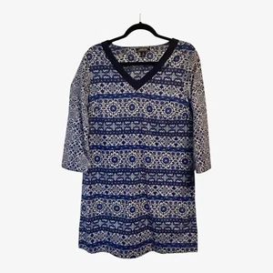 Lands’ End Deep Sea Mixed Majolica Blue and White Print Tunic Top Dress Cover Up - Picture 1 of 15
