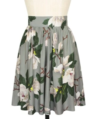 Falda clásica Trashy Diva acero magnolias estampado floral rayón vintage talla 4 nueva Foto 1 de 2