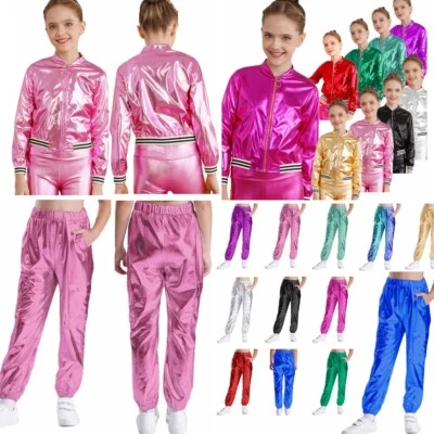 DE iEFiEL Mädchen 80er 90er Trainingsanzug Jogginganzug Glänzend Jacke und Hose