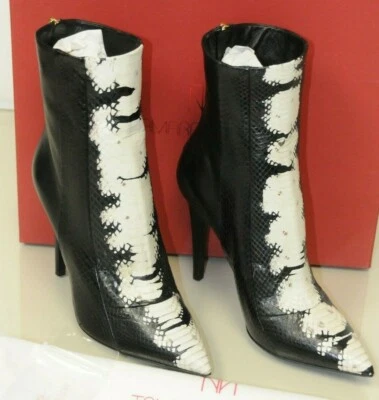 $795 NEW Tamara Mellon EXCESS Black Cream Exotic SNAKE Boots Shoes 37 40.5 - Image 1 of 4